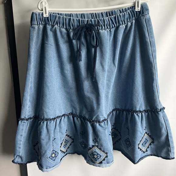 Blue Embroidered Women's Skirt - Picture 1 of 7